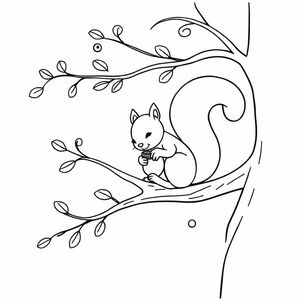 The squirrel is eating rag seeds on a tree