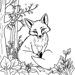A curious fox in a diagonal pose within a mystical forest, a close-up composition with intricate details, rendered in an Art Nouveau style.