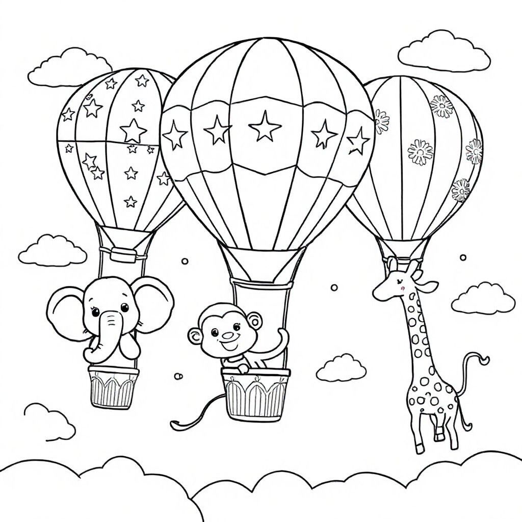 A hot air balloon festival where various animals are piloting intricately patterned balloons in a bright, sunny sky.