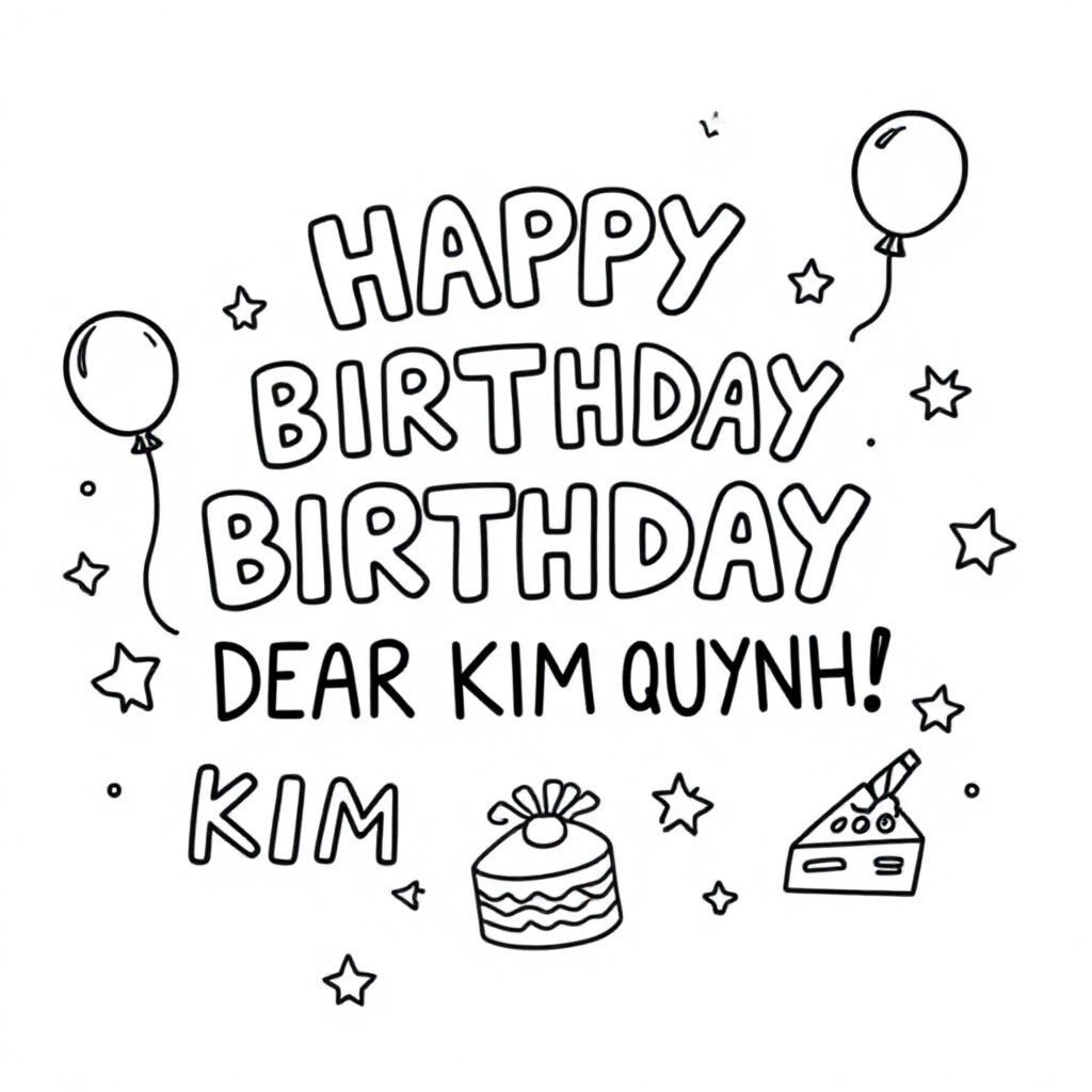 Generate the text "HAPPY BIRTHDAY, DEAR KIM QUYNH!"