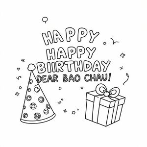 “HAPPY BIRTHDAY, DEAR BAO CHAU!”, a birthday hat, a birthday  present