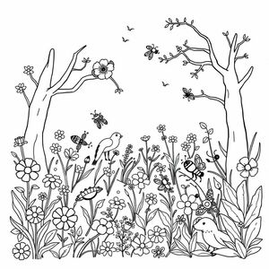 a forest of flowers, insects. animals