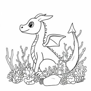 A profile view of a friendly dragon, in profile, in a underwater coral reef kingdom, surrealist style