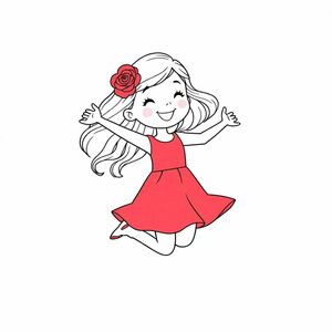  Cô gái đang nhảy đan Spot mặc váy màu đỏ tóc màu vàng kẹp tóc màu hồng hình hoa hồng