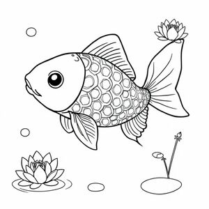 Here's a revised prompt for the Koi fish image:

"A charming Koi fish named Lucky, depicted as chubby and cute, with uniquely vibrant and intricate patterns on its scales. The fish is shown swimming gracefully in crystal-clear water, surrounded by gentle ripples and water lilies. The image is captured in sharp 4k resolution, highlighting Lucky's bright, shimmering colors and creative, distinctive markings that set it apart from other koi fish."