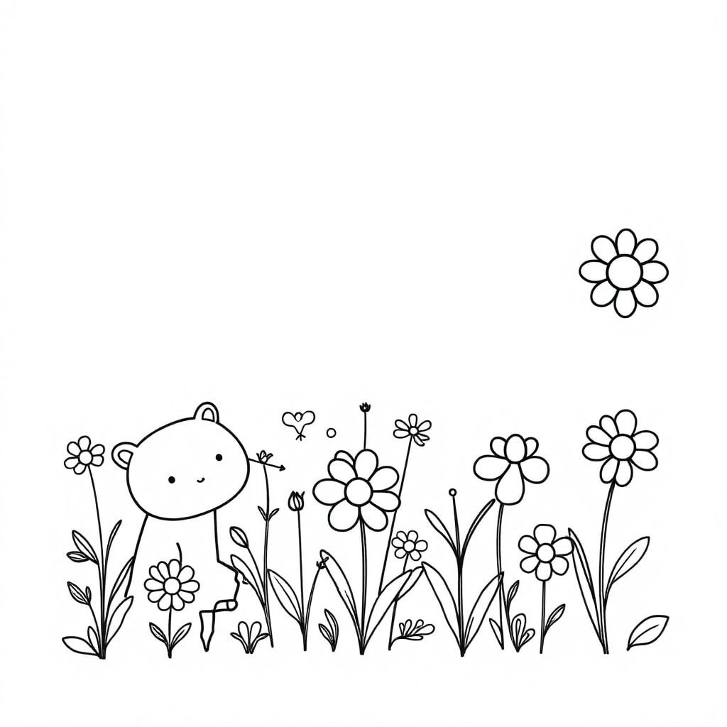 Create pictures of animals and flowers for 4 year olds to practice coloring
