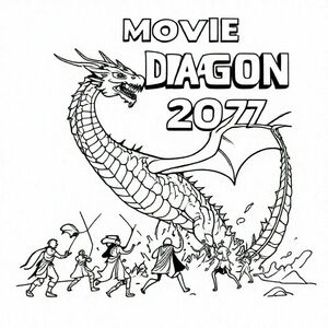 a cyberpunk style photo, featuring a dragon fighting a bunch of people on the ground, with 3D text "Movie Dragon 2077"
