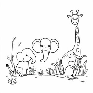 2d outline, simple vector monochrome coloring page zoo scene, on white background --ar 3:2 --v5.