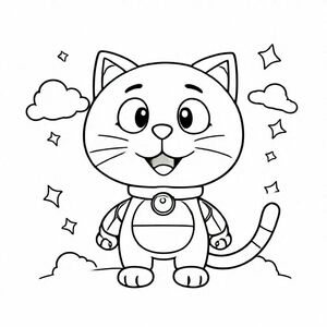 coloring page of a [doreamon + description + artist], monochrome lineart vector outline:: simple illustration, lineart, black and white:: shading, gradient, hatching, stippling, grey, complex, text, logo, signature::-0.3 --v 5.