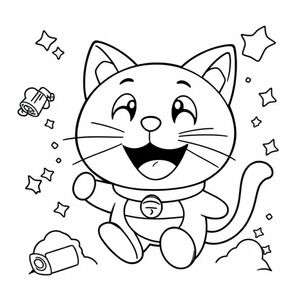 coloring page of a doreamon phim hoặt hình, monochrome lineart vector outline:: simple illustration, lineart, black and white:: shading, gradient, hatching, stippling, grey, complex, text, logo, signature
