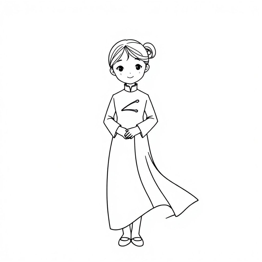 Color me a picture of a Vietnamese girl wearing ao dai