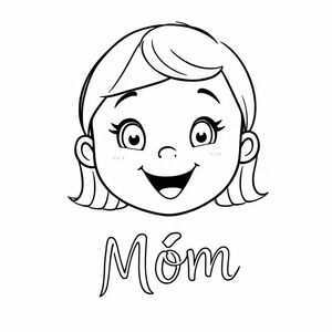 generate a girl face with wide and cute jaw line, and the word "Móm" below