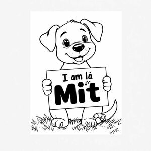 An overview of a friendly puppy, holding a sign with "I am Jackfruit" written in black letters on the lawn, surreal style