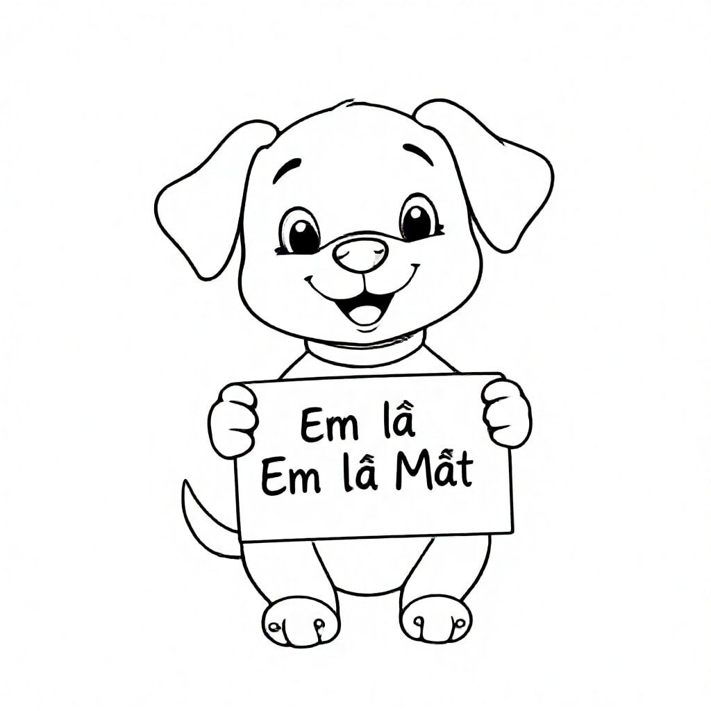 a cute puppy holding a sign ''I am Mit'' in Vietnamese 