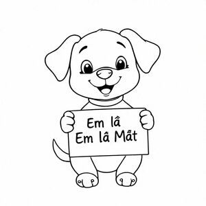a cute puppy holding a sign ''I am Mit'' in Vietnamese 