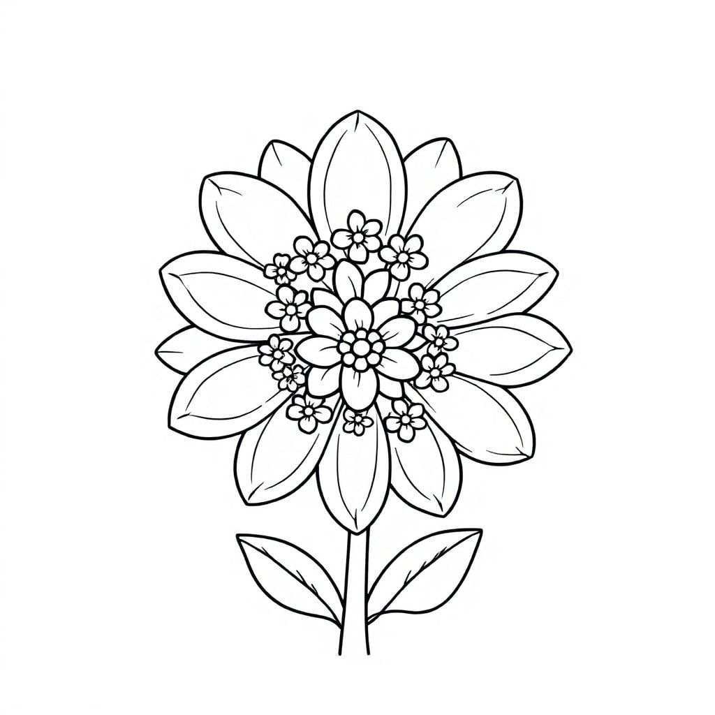 a flower with smaller flowers inside the petals. space in between the lines to fit marker lines. 
