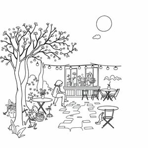 life of a 23 year old, monet style, ensure the scene has space for coloring, simple 