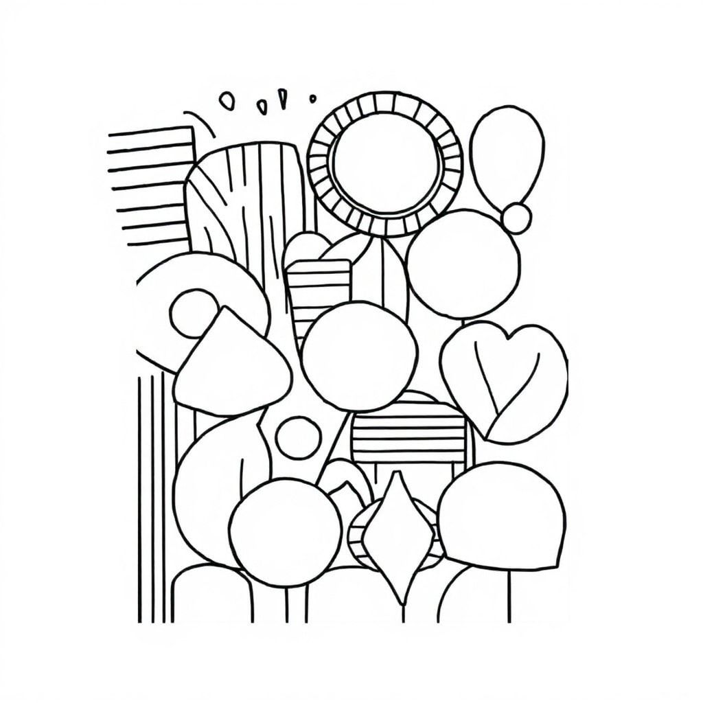 abstract mixing straight lines and shapes, with plenty of space for coloring and distinct shapes. use emotions to give it depth and feelings 