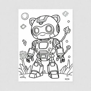 Create an interesting and creative Mechamato coloring picture. The image should clearly show Mechamato's character, as well as a background that matches the theme of robots or technology. Use bright, contrasting colors to make the image look vibrant and attractive. Make sure that the picture can be easily colored by children or people who love Mechamato. Provide clear and simple instructions to guide the user in coloring the image.