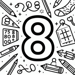 Number 8 and school supplies