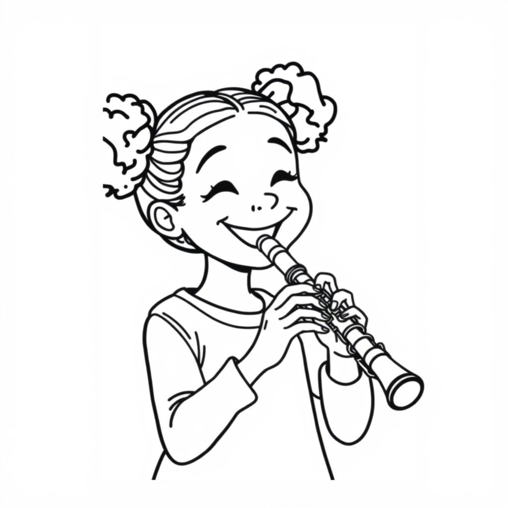 a black girl playing the clarinet.
