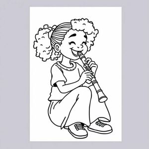 a black girl playing the clarinet sitting down.