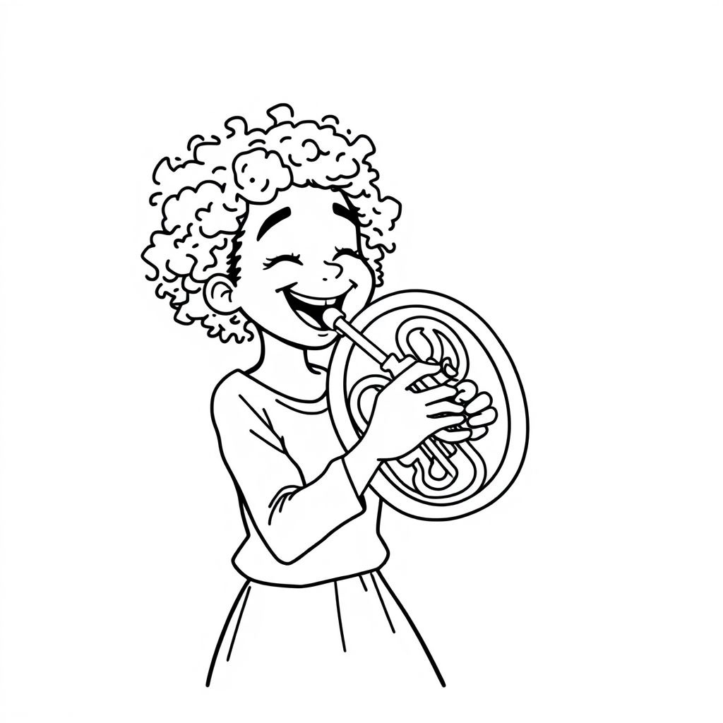 a black girl playing the french horn.