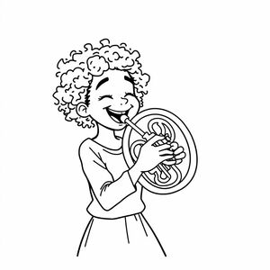a black girl playing the french horn.