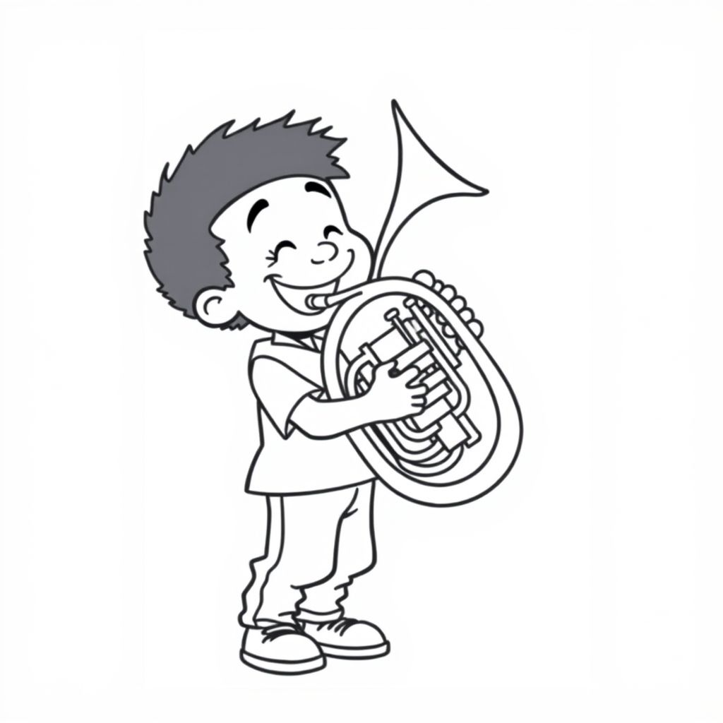 a black boy playing the french horn.