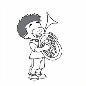 a black boy playing the french horn.