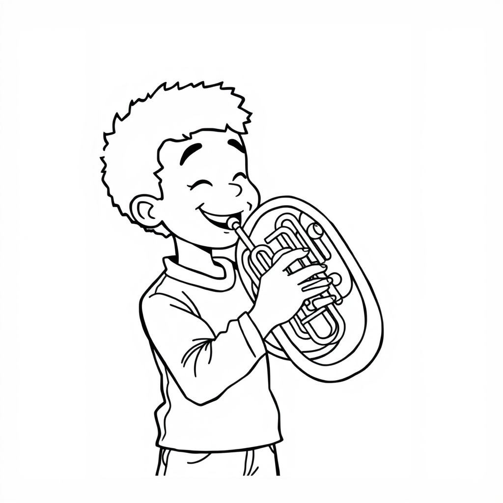 a black boy playing the frenchhorn.