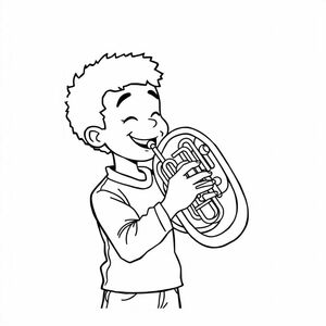 a black boy playing the frenchhorn.