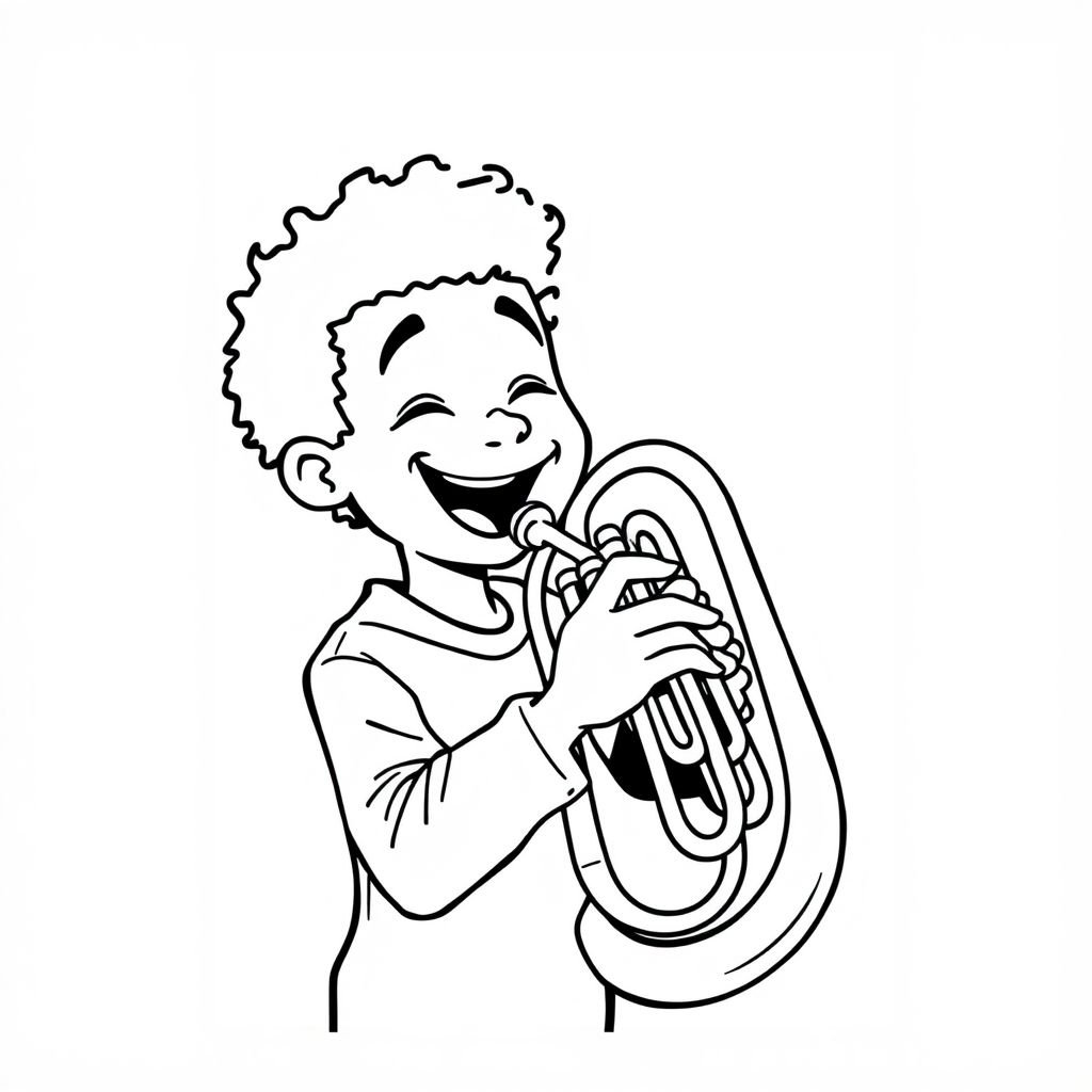 a black boy playing the tuba.