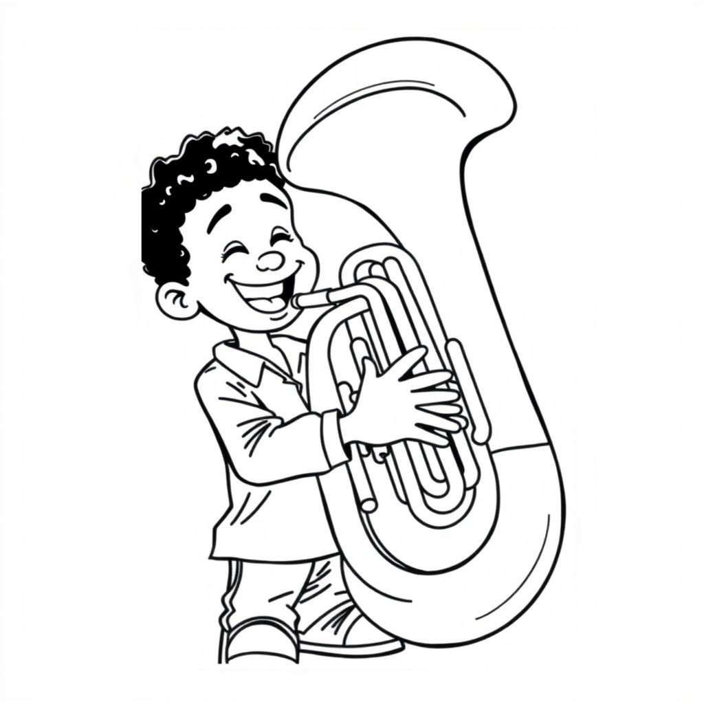 a black boy playing a big tuba.