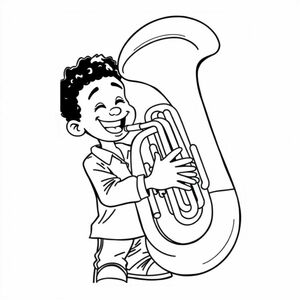 a black boy playing a big tuba.