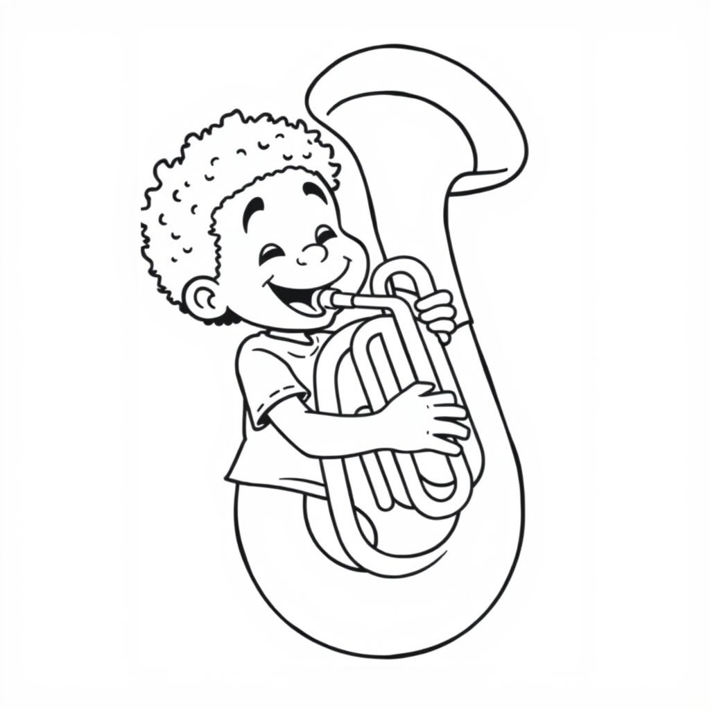 a black child playing a big tuba.