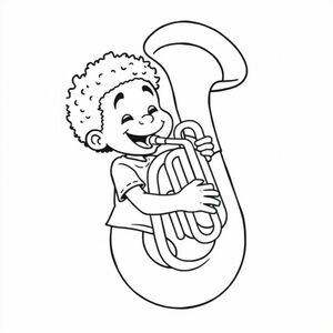 a black child playing a big tuba.