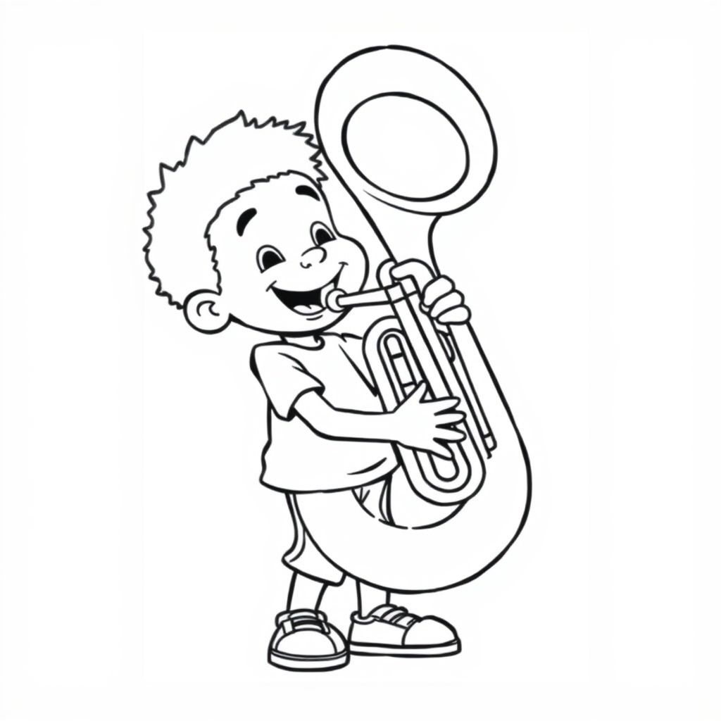 a black boy playing a giant tuba.