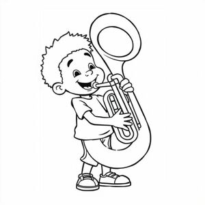 a black boy playing a giant tuba.