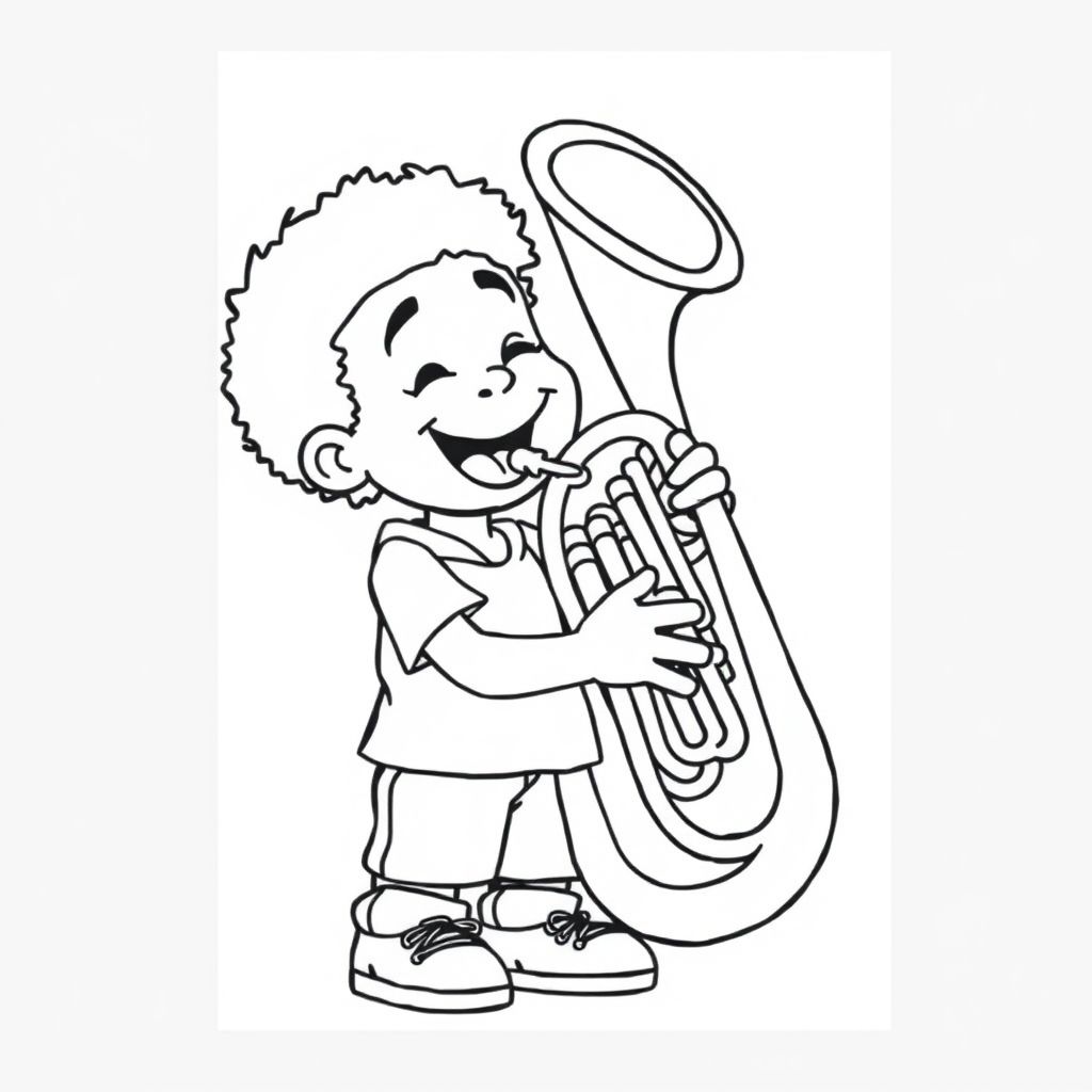 a black child playing the tuba.