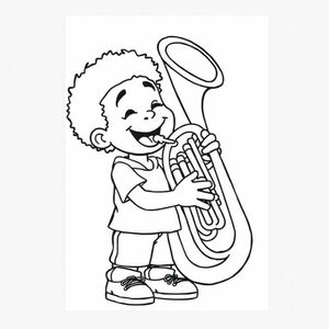 a black child playing the tuba.