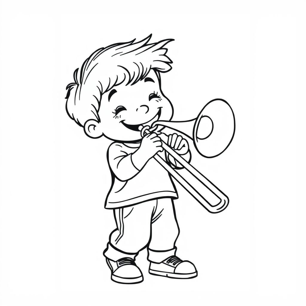 a child playing a trombone.