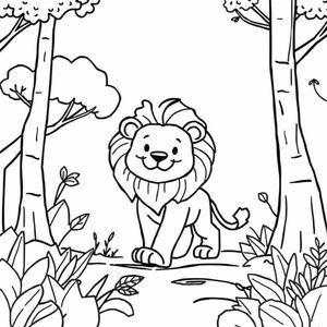 Draw a lion walking in a forest