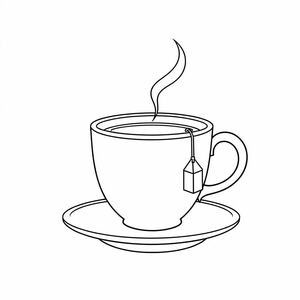 A coloring page of a cup of tea for preschool children could include:

🍵 A simple teacup with a round handle, sitting on a small saucer.

☕ Steam rising from the cup in soft, curvy lines, showing that the tea is warm.

🌿 A small tea leaf or tea bag hanging over the edge of the cup, helping children associate it with tea.

The outlines should be bold and clear, making it easy for kids to color while recognizing the concept of tea.