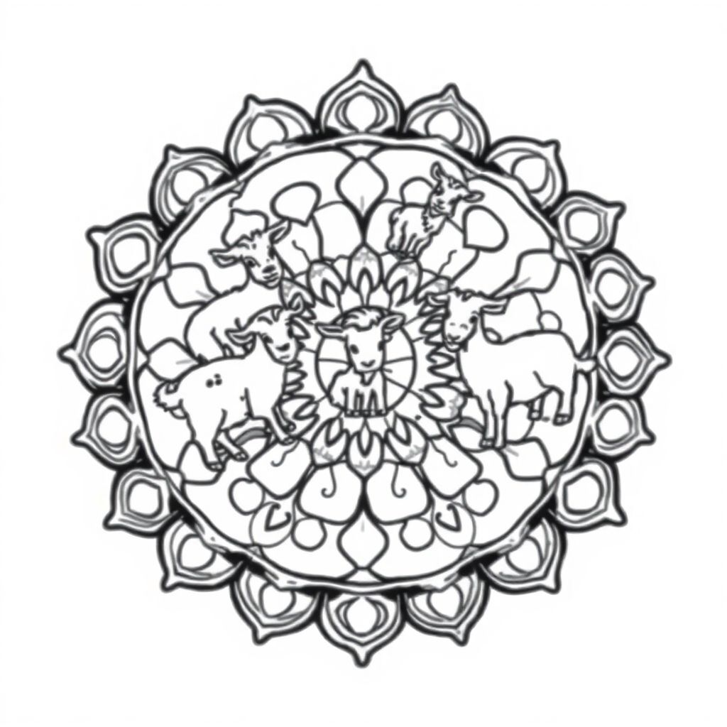 a mandala featuring goats