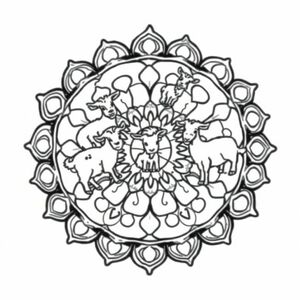 a mandala featuring goats