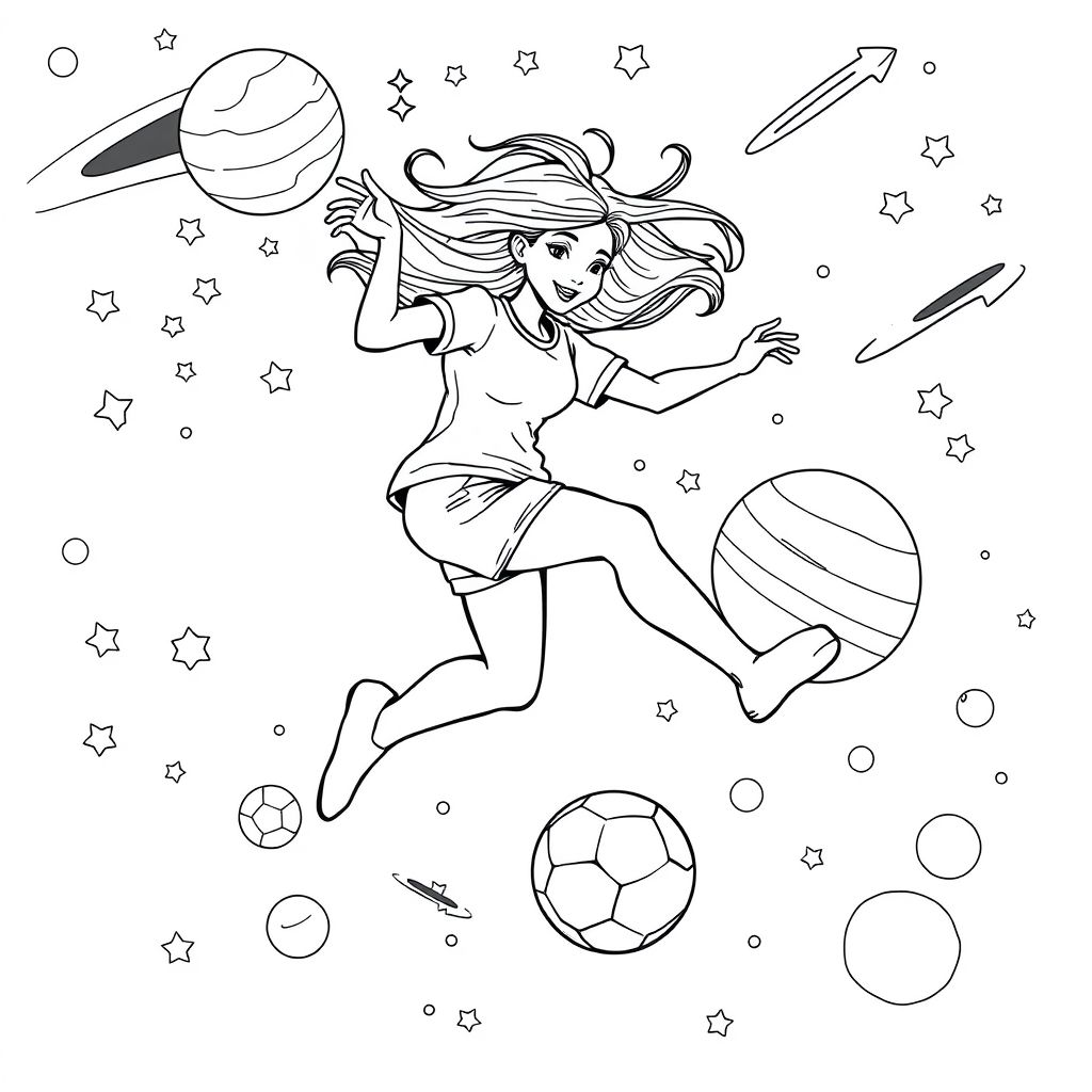 woman soccer in space 

