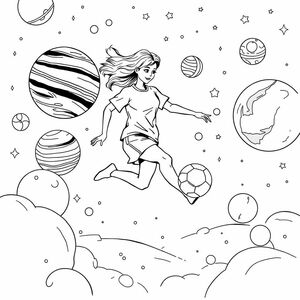 woman soccer in space planets

