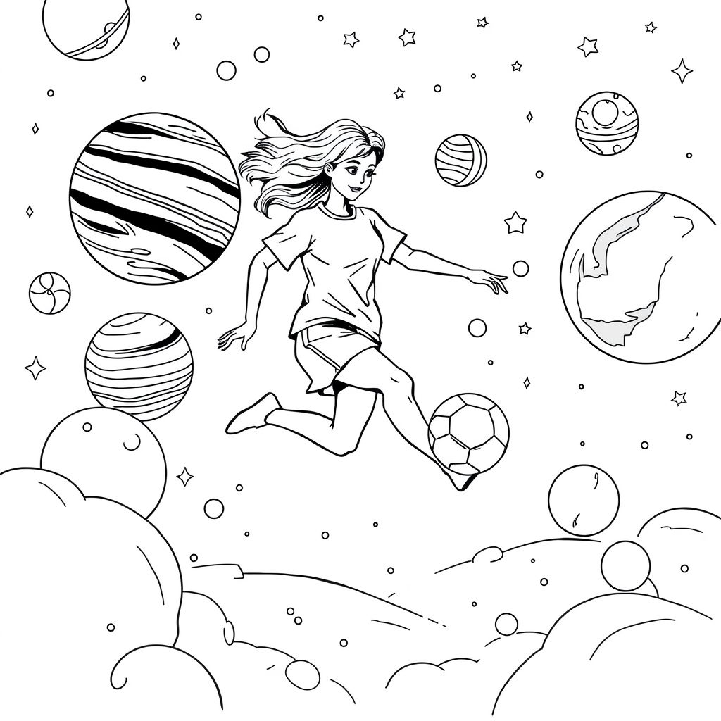 woman soccer in space planets

