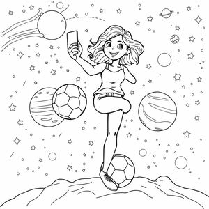 woman selfie soccer in space solar 

